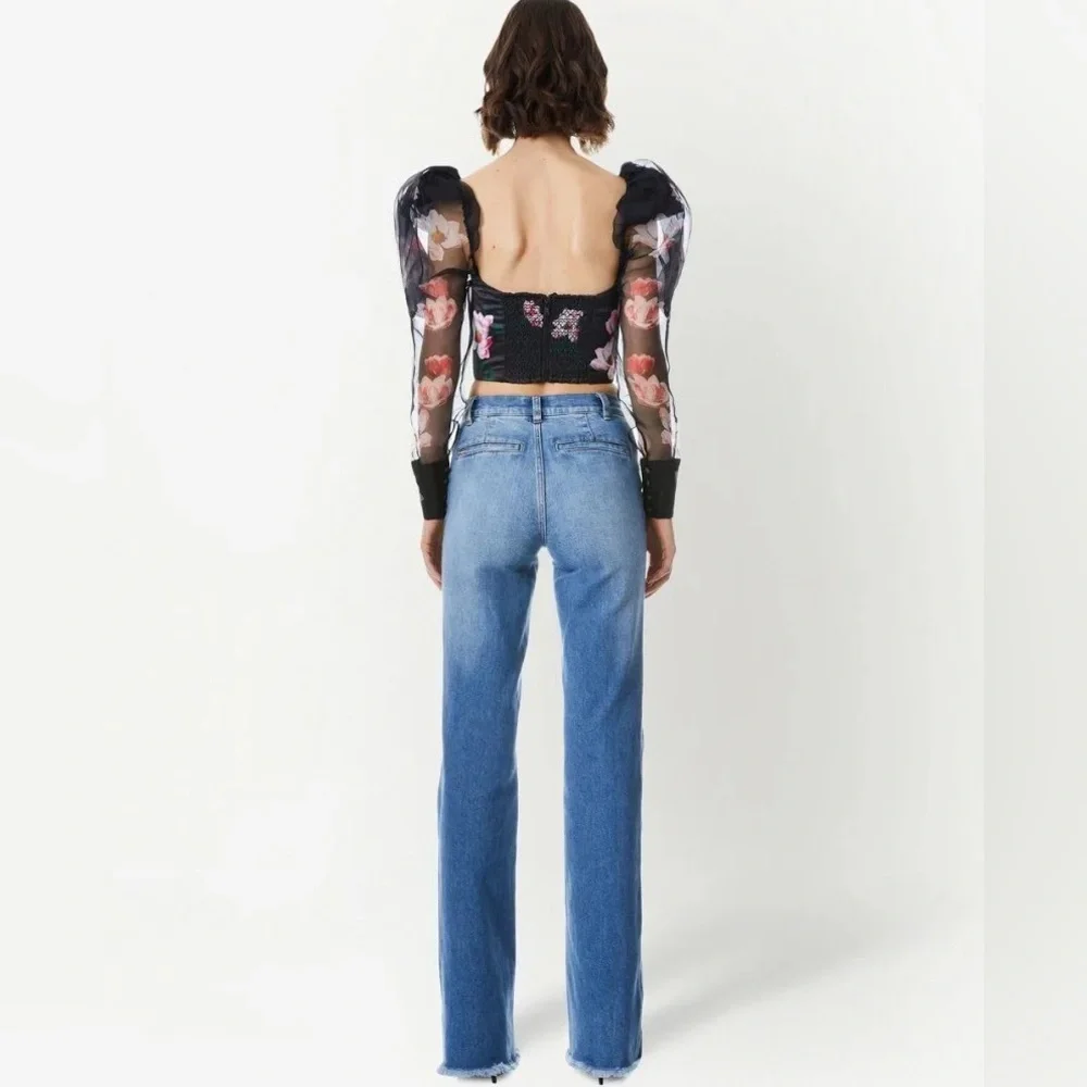 Alice + Olivia Floral Puff Sleeve Sheer Crop Top - Picture 11 of 11